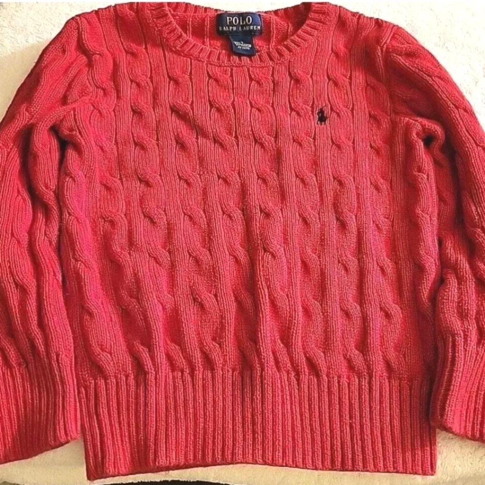 Polo Ralph Lauren Childs Red Cable Knit Sweater Cotton Winter Size 4